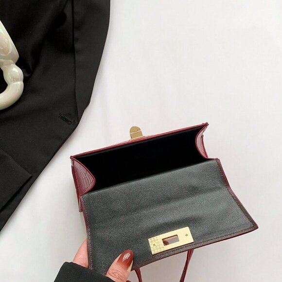 Burgundy Casual Women's Metallic Alligator Pattern Mini Handbag - Picture 3 of 11